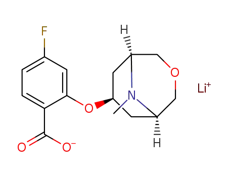 Molecular Structure of 1445804-35-2 (4-fluoro-2-((1R,5S,7S)-9-methyl-3-oxa-9-aza-bicyclo[3.3.1]non-7-yloxy)-benzoic acid lithium salt)
