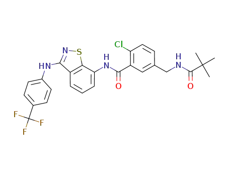 2-chloro-5-(pivalamidomethyl)-N-(3-((4-(trifluoromethyl)phenyl)amino)benzo[d]isothiazol-7-yl)benzamide