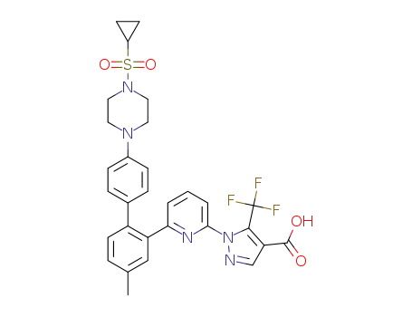 Molecular Structure of 1374339-40-8 (1-(6-{4'-[4-(cyclopropylsulfonyl)piperazin-1-yl]-4-methylbiphenyl-2-yl}pyridin-2-yl)-5-(trifluoromethyl)-1H-pyrazole-4-carboxylic acid)