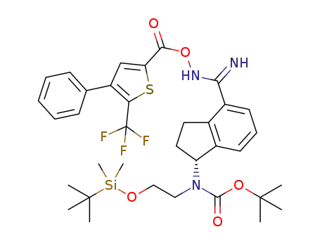 (R)-tert-butyl (2-((tert-butyldimethylsilyl)oxy)ethyl)(4-(N-((4-phenyl-5-(trifluoromethyl)thiophene-2-carbonyl)oxy)carbamimidoyl)-2,3-dihydro-1H-inden-1-yl)carbamate