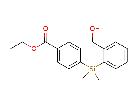 Molecular Structure of 1244855-68-2 (2-([4-(Ethoxycarbonyl)phenyl]diMethylsilyl)benzyl alcohol, 95%)
