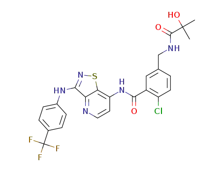 2-chloro-5-((2-hydroxy-2-methylpropanamido)methyl)-N-(3-((4-(trifluoromethyl)phenyl)amino)isothiazolo[4,5-b]pyridin-7-yl)benzamide