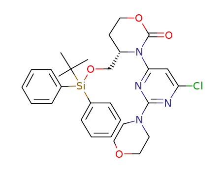 Molecular Structure of 1453082-85-3 ((S)-4-(((tert-butyldiphenylsilanyl)oxy)methyl)-3-(6-chloro-2-(morpholin-4-yl)pyrimidin-4-yl)-[1,3]oxazinan-2-one)