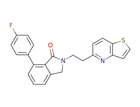 Molecular Structure of 1417188-96-5 (7-(4-Fluorophenyl)-2-(2-thieno[3,2-b]pyridin-5-ylethyl)isoindolin-1-one)