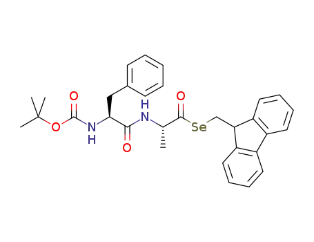 Molecular Structure of 1446274-41-4 ((S)-Se-((9H-fluorenyl)methyl) 2-((S)-2-((tert-butoxycarbonyl)amino)-3-phenylpropanamido)propaneselenoate)