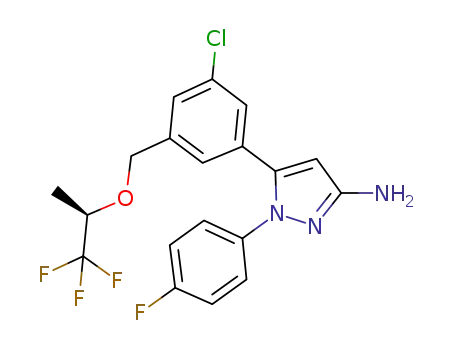 Molecular Structure of 1426408-88-9 (5-[3-chloro-5-((R)-2,2,2-trifluoro-1-methylethoxymethyl)phenyl]-1-(4-fluorophenyl)-1H-pyrazol-3-ylamine)
