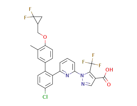 Molecular Structure of 1374338-81-4 (1-(6-{4-chloro-4'-[(2,2-difluorocyclopropyl)methoxy]-3'-methylbiphenyl-2-yl}pyridin-2-yl)-5-(trifluoromethyl)-1H-pyrazole-4-carboxylic acid)