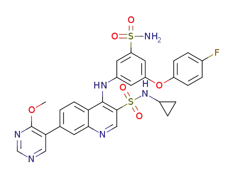 N-cyclopropyl-4-((3-(4-fluorophenoxy)-5-sulfamoylphenyl)amino)-7-(4-methoxypyrimidin 5-yl)quinoline-3-sulfonamide