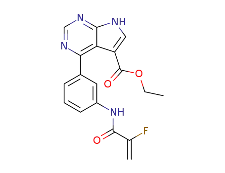 Molecular Structure of 1443236-32-5 (ethyl 4-{3-{(2-fluoroacryloyl)amino}phenyl}-7H-pyrrolo[2,3-d]pyrimidine-5-carboxylate)