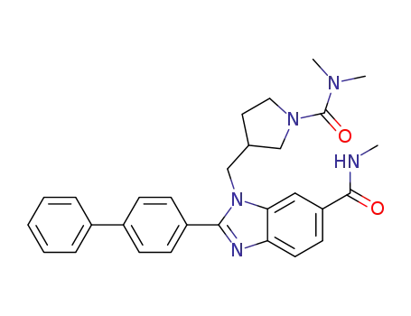 Molecular Structure of 1301188-36-2 (2-(4-biphenylyl)-1-({(3RS)-1-[(dimethylamino)carbonyl]-3-pyrrolidinyl}methyl)-N-methyl-1H-benzimidazole-6-carboxamide)
