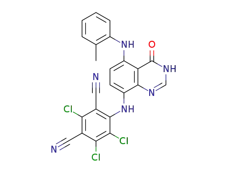 Molecular Structure of 1469772-00-6 (2,4,5-trichloro-6-(4-oxo-5-(o-tolylamino)-3,4-dihydroquinazolin-8-ylamino)isophthalonitrile)