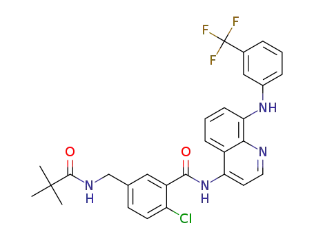 2-chloro-5-(pivalamidomethyl)-N-(8-((3-(trifluoromethyl)phenyl)amino)quinolin-4-yl)benzamide