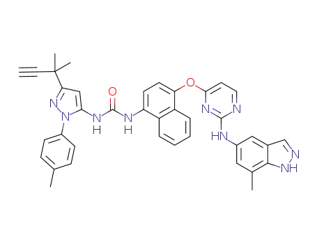 1-(4-((2-((7-methyl-1H-indazol-5-yl)amino)pyrimidin-4-yl)oxy)naphthalen-1-yl)-3-(3-(2-methylbut-3-yn-2-yl)-1-(p-tolyl)-1H-pyrazol-5-yl)urea