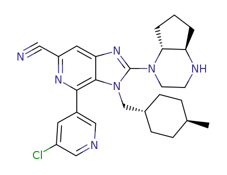 Molecular Structure of 1616435-46-1 (4-(5-chloropyridin-3-yl)-3-[(trans-4-methylcyclohexyl)methyl]-2-[(4aR,7aR)-octahydro-1H-cyclopenta[b]pyrazin-1-yl]-3H-imidazo[4,5-c]pyridine-6-carbonitrile)