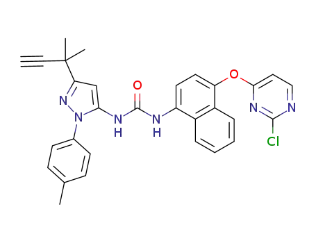 1-(4-((2-chloropyrimidin-4-yl)oxy)naphthalen-1-yl)-3-(3-(2-methylbut-3-yn-2-yl)-1-(p-tolyl)-1H-pyrazol-5-yl)urea