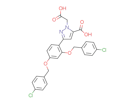 Molecular Structure of 821780-33-0 (1H-Pyrazole-1-acetic acid,
3-[2,4-bis[(4-chlorophenyl)methoxy]phenyl]-5-carboxy-)
