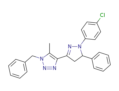 Molecular Structure of 1605292-96-3 (1-benzyl-4-(1-(4-chlorophenyl)-5-phenyl-4,5-dihydro-1H-pyrazol-3-yl)-5-methyl-1H-1,2,3-triazole)