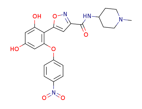 NMS-E973;5-[2,4-Dihydroxy-6-(4-nitrophenoxy)phenyl]-N-(1-methyl-4-piperidinyl)-3-isoxazolecarboxamide