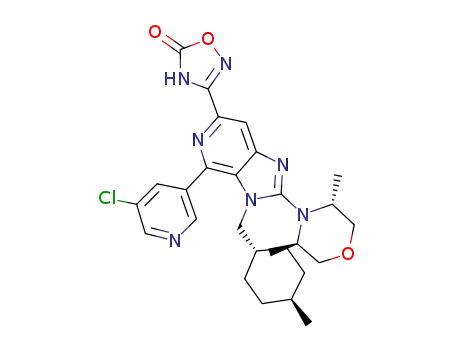 Molecular Structure of 1616428-92-2 (3-{4-(5-chloropyridin-3-yl)-2-[(3R,5R)-3,5-dimethylmorpholin-4-yl]-3-[(trans-4-methylcyclohexyl)methyl]-3H-imidazo[4,5-c]pyridin-6-yl}-1,2,4-oxadiazol-5(4H)-one)