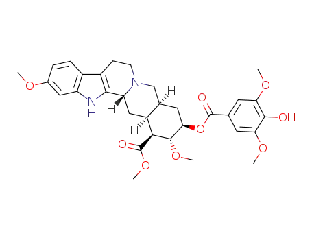 Molecular Structure of 21432-74-6 (methyl (1R,15S,17R,18R,19S,20S)-17-[(4-hydroxy-3,5-dimethoxyphenyl)carbonyloxy]-6,18-dimethoxy-3,13-diazapentacyclo[11.8.0.0<sup>2,10</sup>.0<sup>4,9</sup>.0<sup>15,20</sup>]henicosa-2<sup>(10)</sup>,4,6,8-tetraene-19-carboxylate)