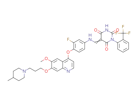 1-(2-trifluoromethylphenyl)-5-((3-fluoro-4-(6-methoxy-7-(3-(4-methyl-1-piperidinyl)propoxy)quinolin-4-oxy)phenylamino)methylene)pyrimidine-2,4,6(1H,3H,5H)-trione