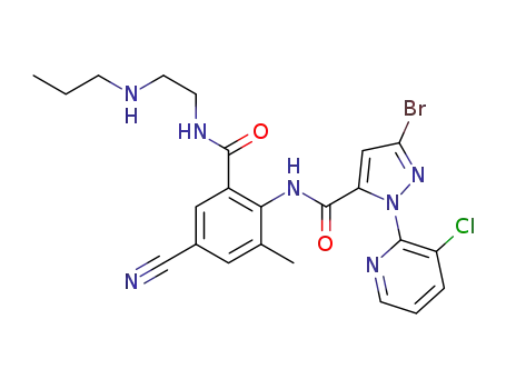 Molecular Structure of 1601472-95-0 (3-bromo-1-(3-chloropyridin-2-yl)-N-(4-cyano-2-methyl-6-((2-(propylamino)ethyl)carbamoyl)phenyl)-1H-pyrazole-5-carboxamide)