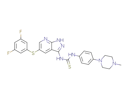 Molecular Structure of 1392151-76-6 (1-(5-((3,5-difluorophenyl)thio)-1H-pyrazolo[3,4-b]pyridin-3-yl)-3-(4-(4-methylpiperazin-1-yl)phenyl)thiourea)