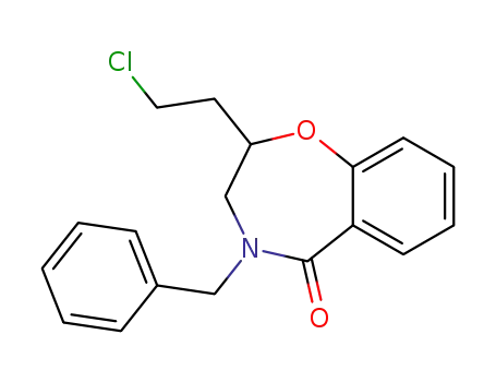 Molecular Structure of 91832-93-8 (1,4-Benzoxazepin-5(2H)-one,
2-(2-chloroethyl)-3,4-dihydro-4-(phenylmethyl)-)