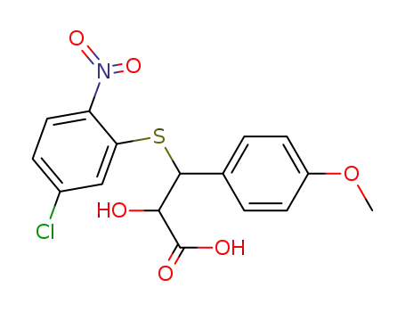 Molecular Structure of 130979-65-6 (3-(5-Chloro-2-nitro-phenylsulfanyl)-2-hydroxy-3-(4-methoxy-phenyl)-propionic acid)