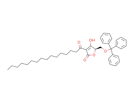 Molecular Structure of 185430-32-4 (2(5H)-Furanone,
4-hydroxy-3-(1-oxohexadecyl)-5-[(triphenylmethoxy)methyl]-, (5R)-)