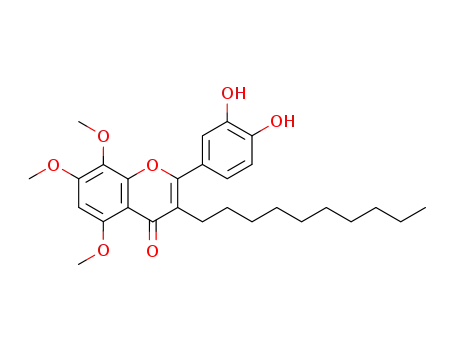 Molecular Structure of 134081-27-9 (4H-1-Benzopyran-4-one,
3-decyl-2-(3,4-dihydroxyphenyl)-5,7,8-trimethoxy-)