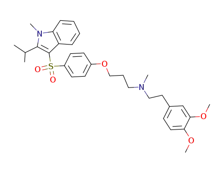 Molecular Structure of 121345-64-0 (N-[2-(3,4-dimethoxyphenyl)ethyl]-N-methyl-3-(4-{[1-methyl-2-(propan-2-yl)-1H-indol-3-yl]sulfonyl}phenoxy)propan-1-amine)