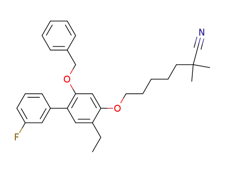 Molecular Structure of 152608-85-0 (1-(benzyloxy)-4-ethyl-2-(3-fluorophenyl)-5-<(6-methyl-6-cyanoheptyl)oxy>benzene)