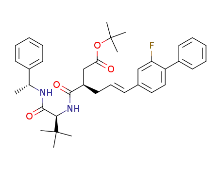 Molecular Structure of 230962-25-1 (tert-butyl (3R,5E)-3-({[(1S)-2,2-dimethyl-1-({[(1R)-1-phenylethyl]amino}carbonyl)propyl]amino}carbonyl)-6-[3-fluoro-(4-phenyl)phenyl]hex-5-enoate)