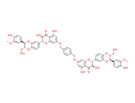 Molecular Structure of 1638099-55-4 ((2R,2'R,3R,3'R)-7,7'-((1,4-phenylenebis(methylene))bis(oxy))bis(3,5-dihydroxy-2-((2R,3R)-3-(4-hydroxy-3-methoxyphenyl)-2-(hydroxymethyl)-2,3-dihydrobenzo[b][1,4]dioxin-6-yl)chroman-4-one))
