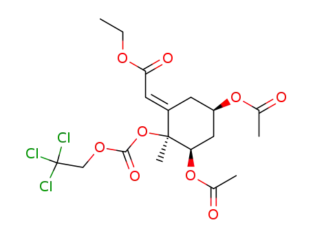 Molecular Structure of 123836-54-4 (<2S-(1E,2α,3α,5α)>-<3,5-Bis(acetyloxy)-2-<<(2,2,2-trichloroethoxy)carbonyl>oxy>-2-methylcyclohexylidene>acetic Acid Ethyl Ester)
