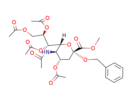 Molecular Structure of 19342-75-7 (methyl (benzyl 5-acetamido-4,7,8,9-tetra-O-acetyl-3,5-dideoxy-α-D-glycero-D-galacto-2-nonulopyranosid)onate)