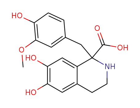 Molecular Structure of 65427-90-9 (1-Isoquinolinecarboxylic acid,
1,2,3,4-tetrahydro-6,7-dihydroxy-1-[(4-hydroxy-3-methoxyphenyl)methyl]
-)