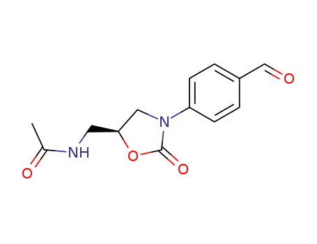 Molecular Structure of 114992-47-1 (Acetamide, N-[[(5S)-3-(4-formylphenyl)-2-oxo-5-oxazolidinyl]methyl]-)