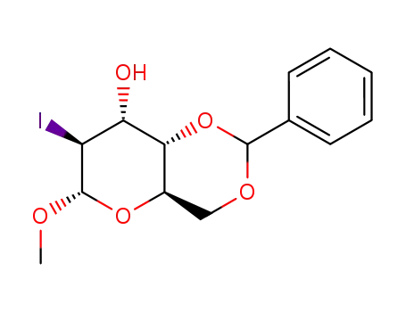 Molecular Structure of 14125-73-6 (Methyl-4,6-O-benzyliden-2-deoxy-2-jod-α-D-altropyranosid)