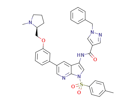 1-benzyl-1H-pyrazol-4-carboxylic acid [5-[3-((S)-1-methylpyrrolidin-2-ylmethoxy)phenyl]-1-(toluene-4-sulfonyl)-1H-pyrrolo[2,3-b]pyridin-3-yl]amide