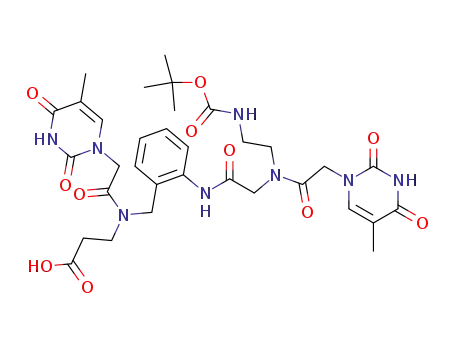 3-{[2-(2-{(2-<i>tert</i>-butoxycarbonylamino-ethyl)-[(5-methyl-2,4-dioxo-3,4-dihydro-2<i>H</i>-pyrimidin-1-yl)-acetyl]-amino}-acetylamino)-benzyl]-[(5-methyl-2,4-dioxo-3,4-dihydro-2<i>H</i>-pyrimidin-1-yl)-acetyl]-amino}-propionic acid