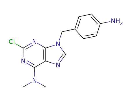 Molecular Structure of 115204-62-1 (9-(4-aminobenzyl)-2-chloro-N,N-dimethyl-9H-purin-6-amine)