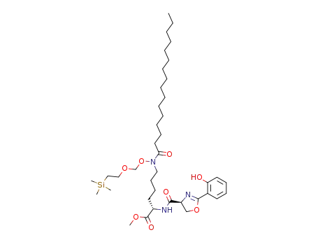 Molecular Structure of 188743-83-1 (5,7-Dioxa-8-aza-2-silatetradecan-14-oic acid,
13-[[[(4S)-4,5-dihydro-2-(2-hydroxyphenyl)-4-oxazolyl]carbonyl]amino]-2
,2-dimethyl-8-(1-oxohexadecyl)-, methyl ester, (13S)-)