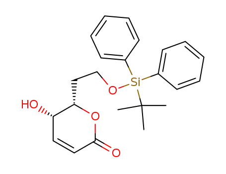 Molecular Structure of 107148-22-1 ((5R-cis)-5,6-dihydro-5-hydroxy-6-<2-<<(1,1-dimethylethyl)diphenylsilyl>oxy>ethyl>-2H-pyran-2-one)