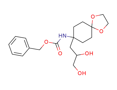 Molecular Structure of 159638-80-9 (8-(2',3'-dihydroxypropyl)-8-phenylmethoxycarbonylamino-1,4-dioxaspiro[4.5]decane)