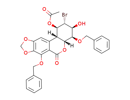 <(+/-)-(1α,2β,3α,4α,4aα,11bα)>-1,2,3,4,4a,11b-Hexahydro-3-hydroxy-1-acetoxy-2-bromo-4,7-bis(phenylmethoxy)-6H-<1,3>benzodioxolo<5,6-c><1>benzopyran-6-one