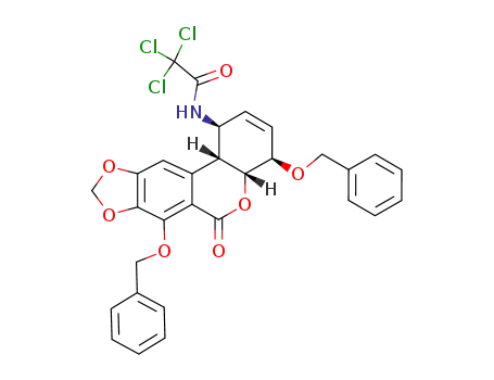 <(+/-)-(1α,4α,4aα,11bα)>-1,4,4a,11b-Tetrahydro-4,7-bis(phenylmethoxy)-1-<(2,2,2-trichloroacetyl)amino>-6H-<1,3>benzodioxolo<5,6-c><1>benzopyran-6-one