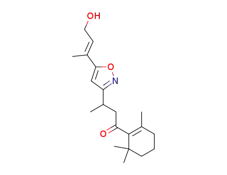 Molecular Structure of 125316-29-2 (3-<3-(2,6,6-trimethyl-1-cyclohexen-1-yl)-3-oxo-1-methyl-1-propyl>-5-<(E)-3-hydroxy-1-methyl-1-propenyl>-isoxazole)