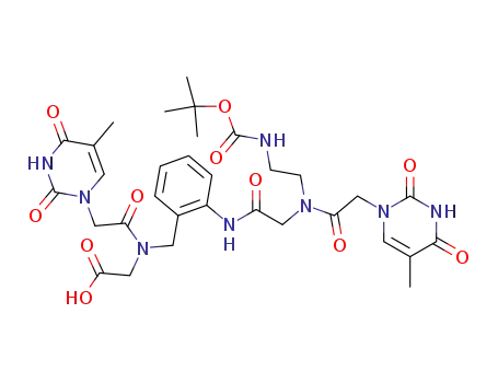 {[2-(2-{(2-<i>tert</i>-butoxycarbonylamino-ethyl)-[(5-methyl-2,4-dioxo-3,4-dihydro-2<i>H</i>-pyrimidin-1-yl)-acetyl]-amino}-acetylamino)-benzyl]-[(5-methyl-2,4-dioxo-3,4-dihydro-2<i>H</i>-pyrimidin-1-yl)-acetyl]-amino}-acetic acid